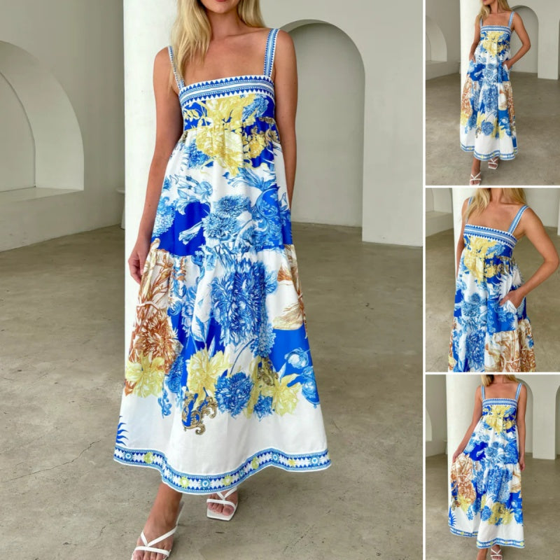 🔥👗Elegancka damska sukienka maxi w kwiaty z kieszeniami