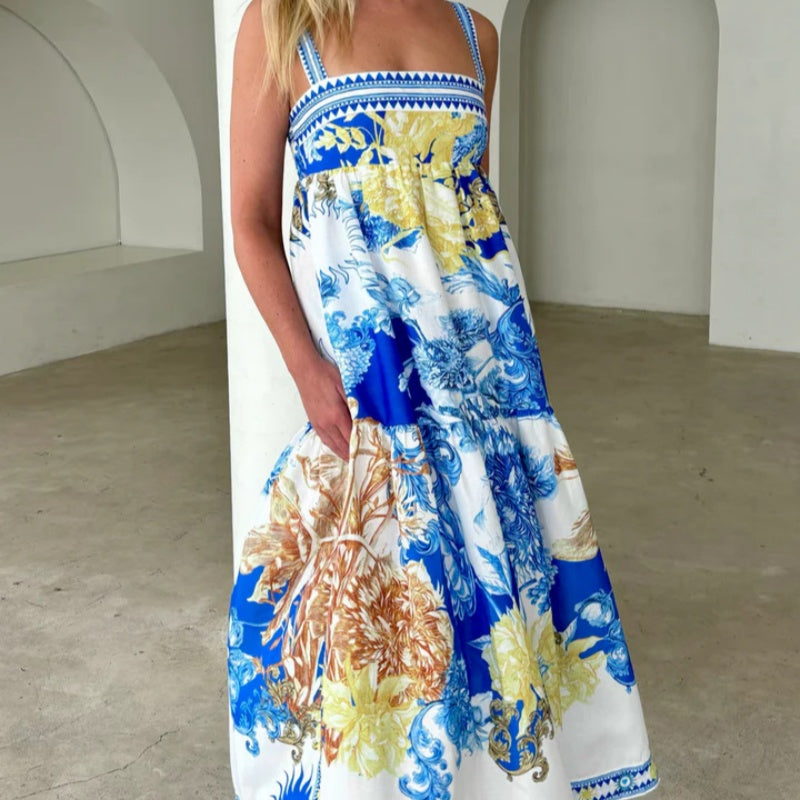 🔥👗Elegancka damska sukienka maxi w kwiaty z kieszeniami