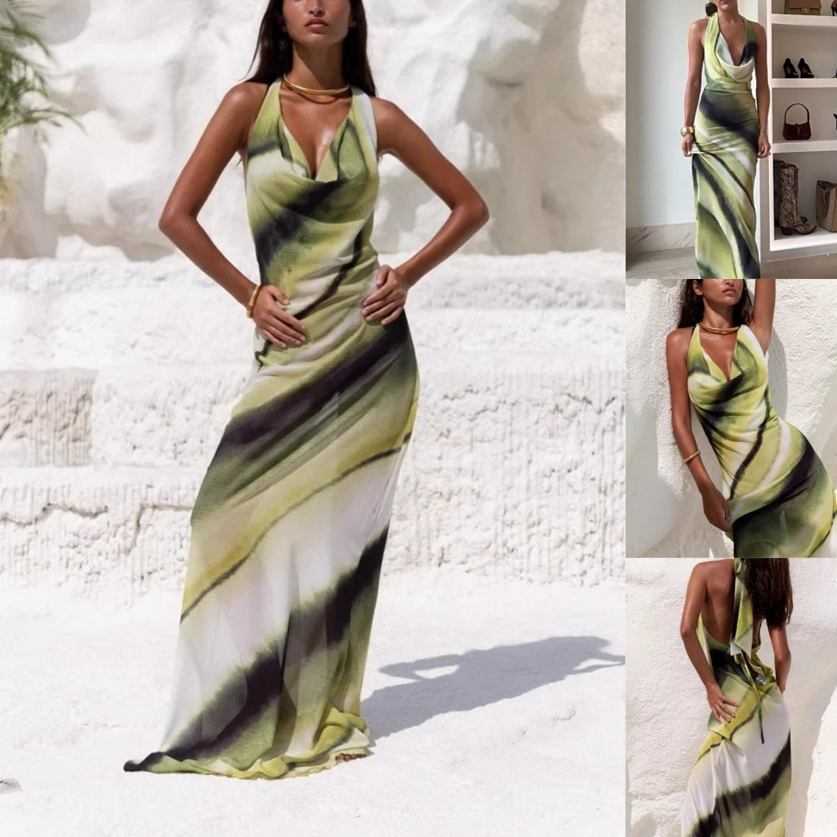 🔥👗Seksowna damska sukienka maxi z nadrukiem i odkrytymi plecami
