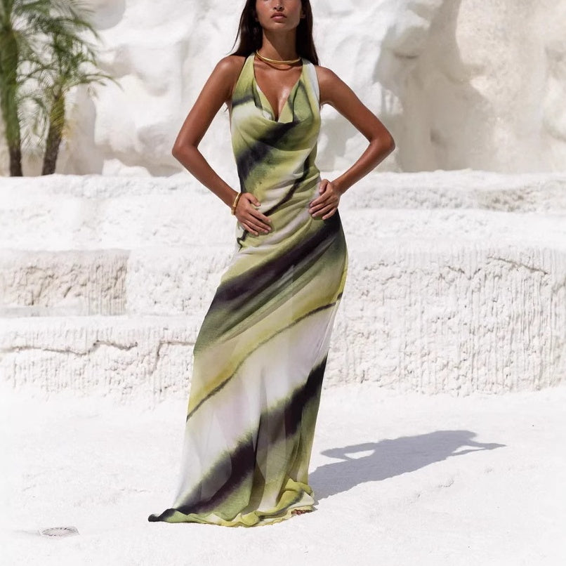 🔥👗Seksowna damska sukienka maxi z nadrukiem i odkrytymi plecami
