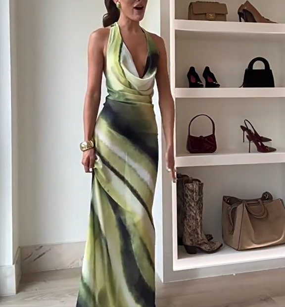 🔥👗Seksowna damska sukienka maxi z nadrukiem i odkrytymi plecami