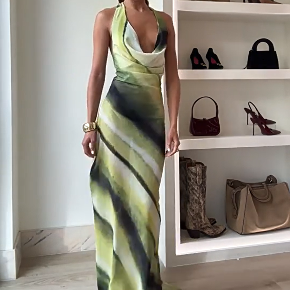 🔥👗Seksowna damska sukienka maxi z nadrukiem i odkrytymi plecami