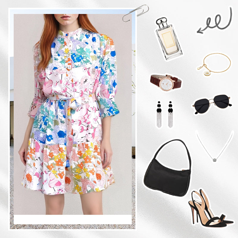 🔥👗 Sukienka mini z wiązaniem w talii i guzikami oraz kwiatowym nadrukiem – styl i elegancja bez wysiłku! 🌸