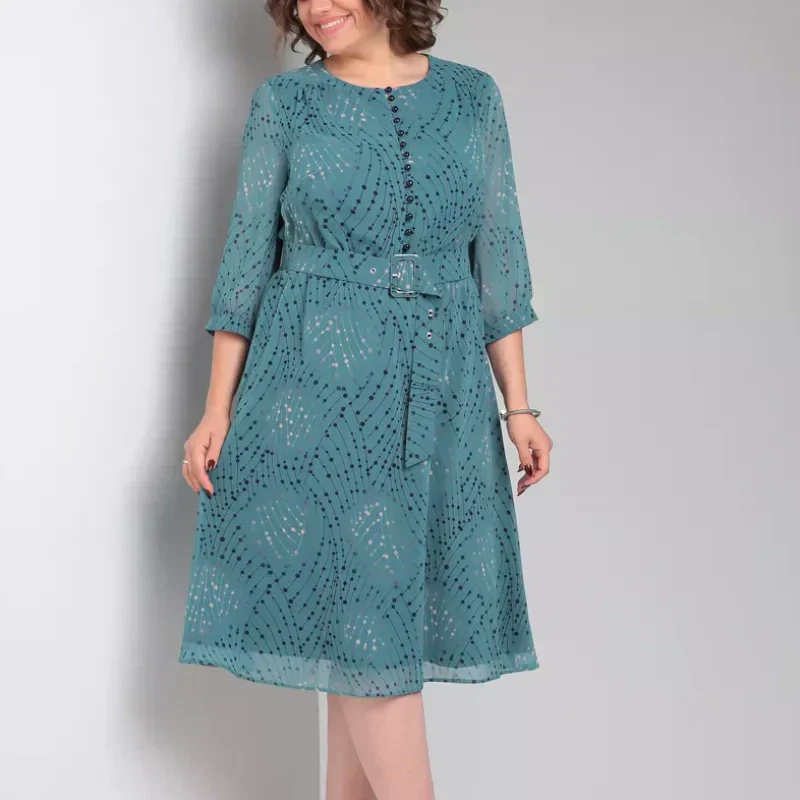 🔥👗Damska sukienka midi plus size z wiązaniem w talii