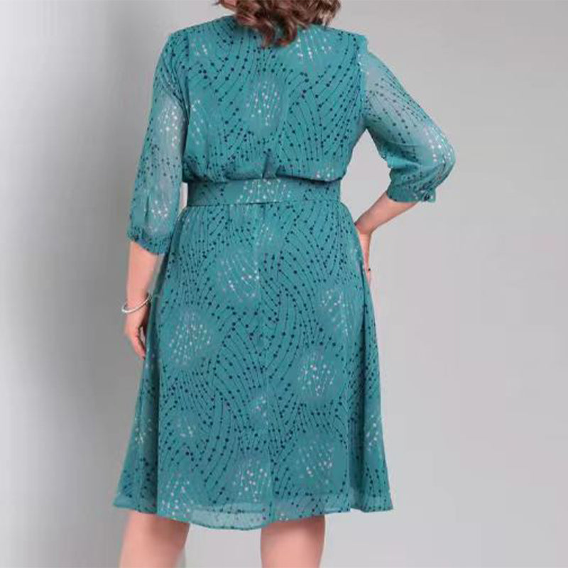 🔥👗Damska sukienka midi plus size z wiązaniem w talii