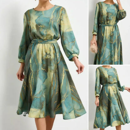 🔥👗 Modne sukienki damskie z długim rękawem i nadrukiem w talii