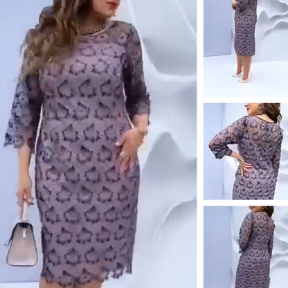 🔥👗Sukienka damska z długim rękawem, w elegancki nadruk, z okrągłym dekoltem