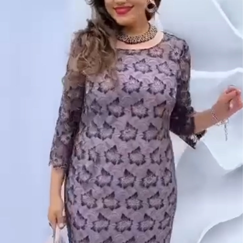 🔥👗Sukienka damska z długim rękawem, w elegancki nadruk, z okrągłym dekoltem