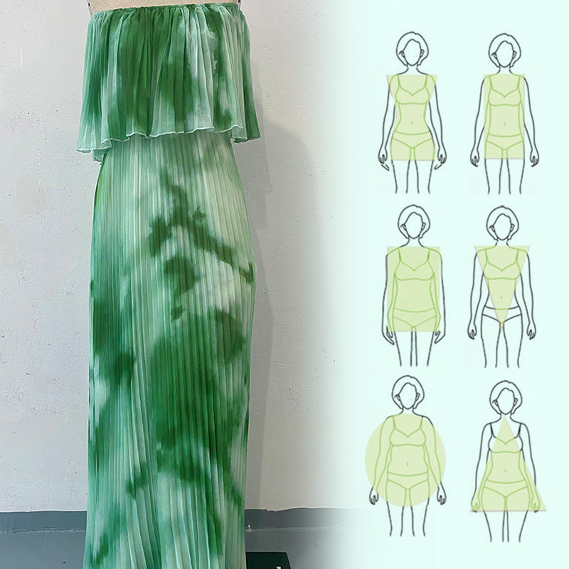 🔥👗Damska plisowana sukienka z odkrytymi ramionami i nadrukiem