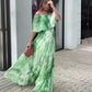 🔥👗Damska plisowana sukienka z odkrytymi ramionami i nadrukiem