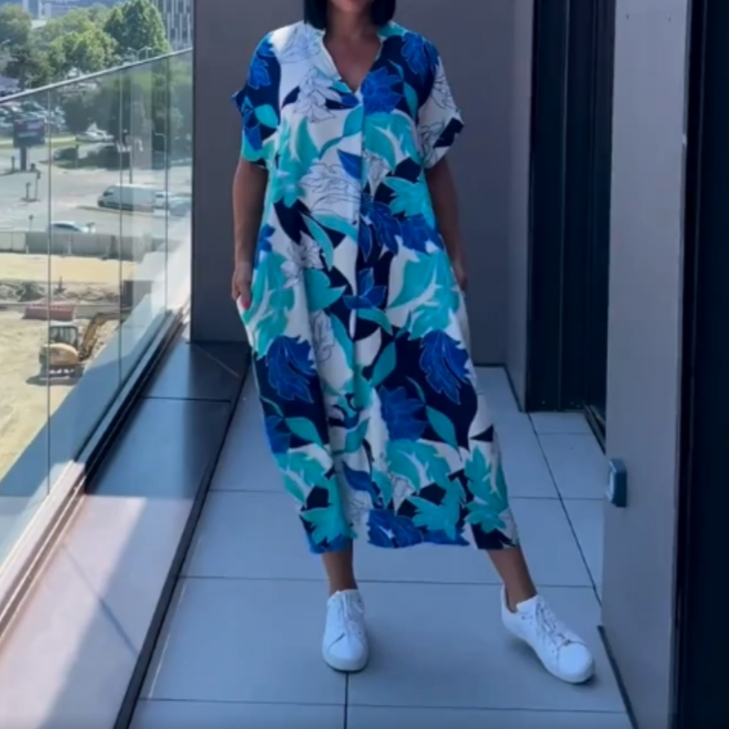 🔥👗Elegancka sukienka damska z nadrukiem i dekoltem w serek