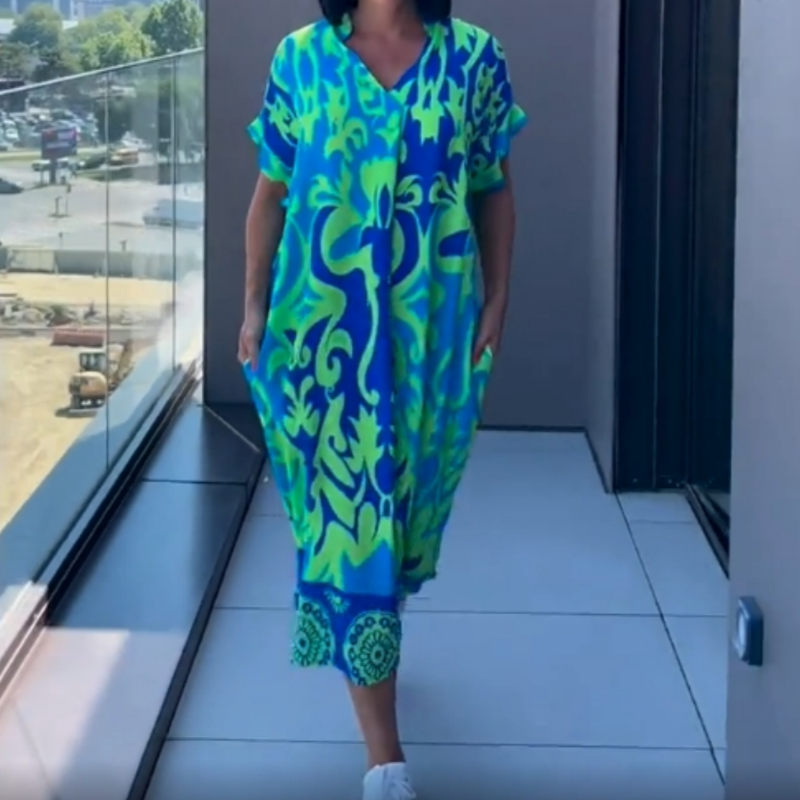 🔥👗Elegancka sukienka damska z nadrukiem i dekoltem w serek