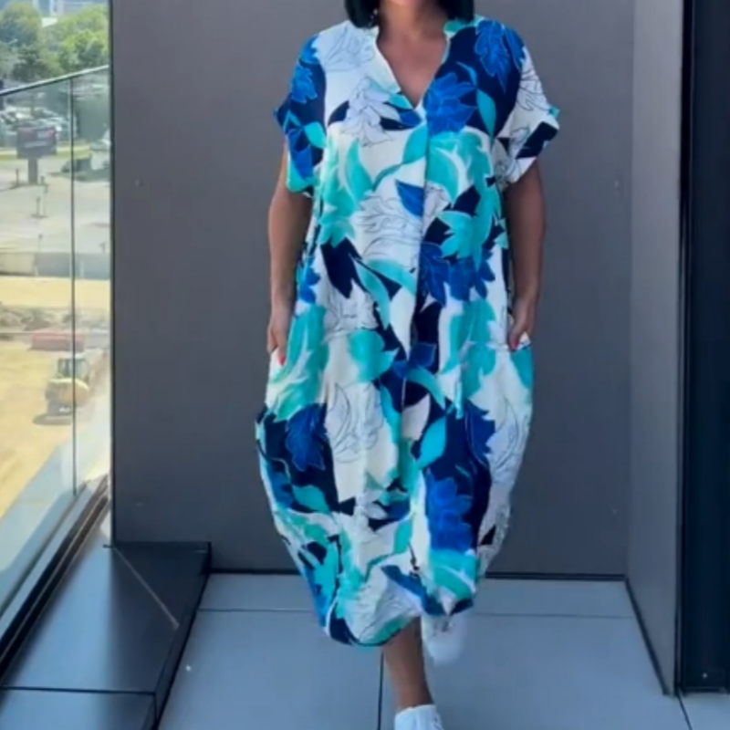 🔥👗Elegancka sukienka damska z nadrukiem i dekoltem w serek