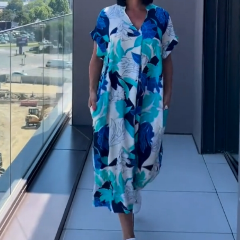 🔥👗Elegancka sukienka damska z nadrukiem i dekoltem w serek