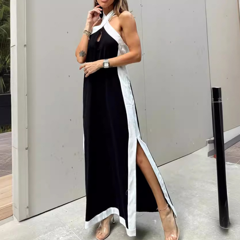 🔥👗 Damska sukienka maxi bez dekoltu z rozcięciem na plecach
