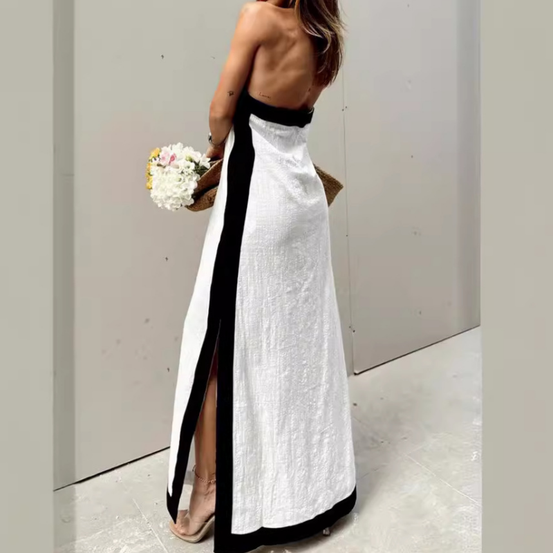 🔥👗 Damska sukienka maxi bez dekoltu z rozcięciem na plecach