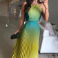 🔥👗Damska sukienka plisowana typu halter w kolorze gradientowym