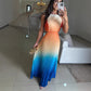 🔥👗Damska sukienka plisowana typu halter w kolorze gradientowym