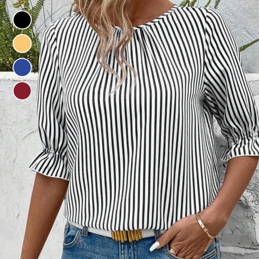 🔥👚Elegancki top w paski z akcentami w postaci guzików z tyłu
