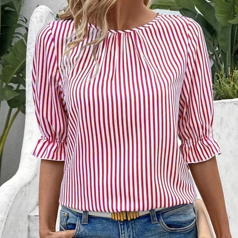🔥👚Elegancki top w paski z akcentami w postaci guzików z tyłu