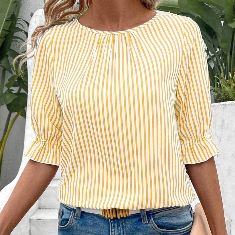 🔥👚Elegancki top w paski z akcentami w postaci guzików z tyłu