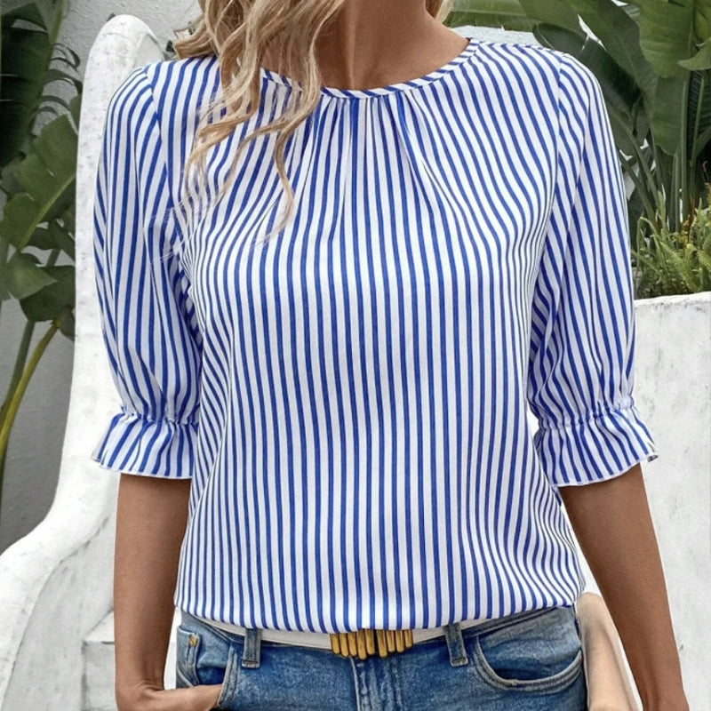 🔥👚Elegancki top w paski z akcentami w postaci guzików z tyłu