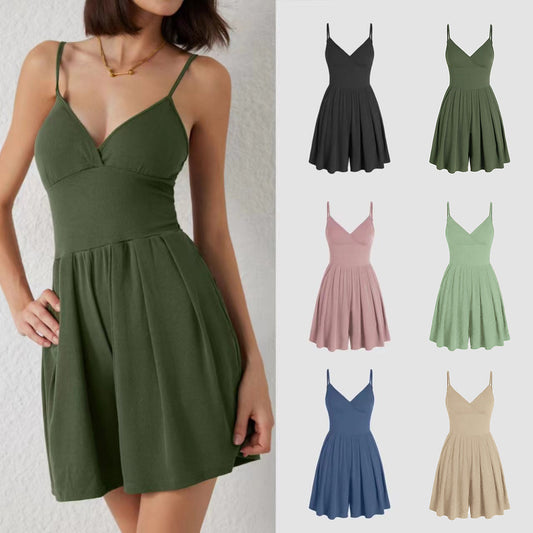 🔥👗Damski swobodny regulowany kombinezon z odkrytymi plecami i kopertowym dekoltem