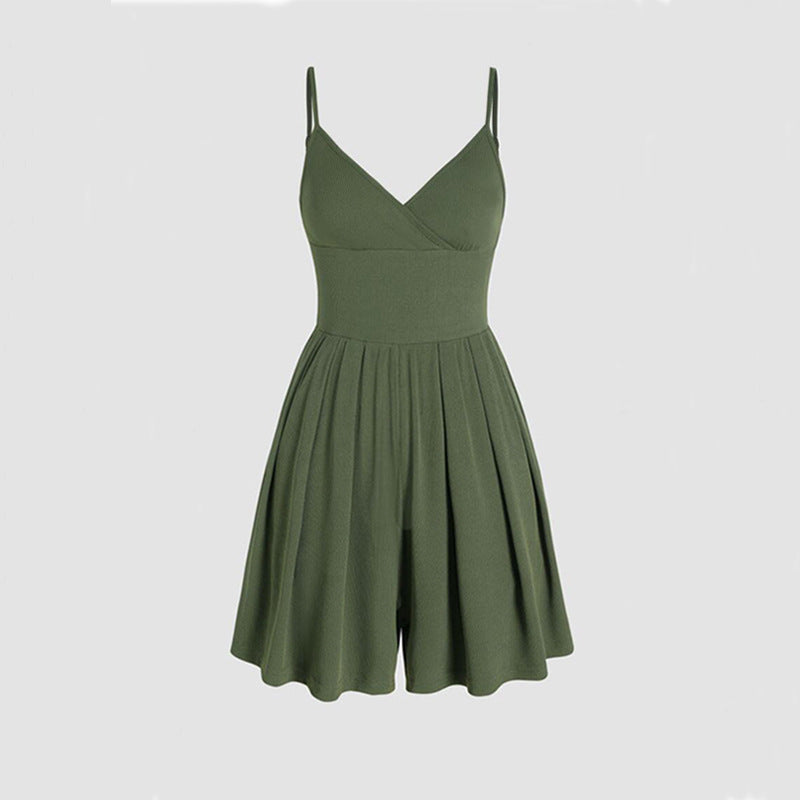🔥👗Damski swobodny regulowany kombinezon z odkrytymi plecami i kopertowym dekoltem