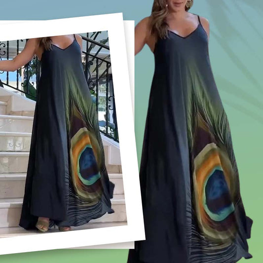 🔥👗Kwiatowa luźna sukienka maxi na ramiączkach spaghetti – eleganckie kwiatowe wzory, wygodny krój