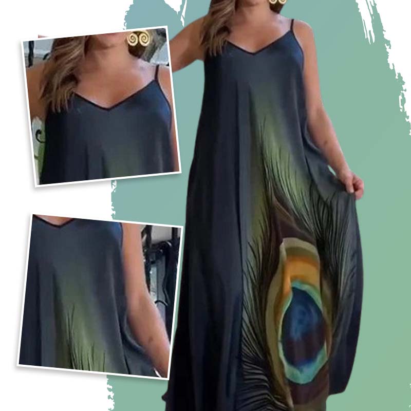🔥👗Kwiatowa luźna sukienka maxi na ramiączkach spaghetti – eleganckie kwiatowe wzory, wygodny krój