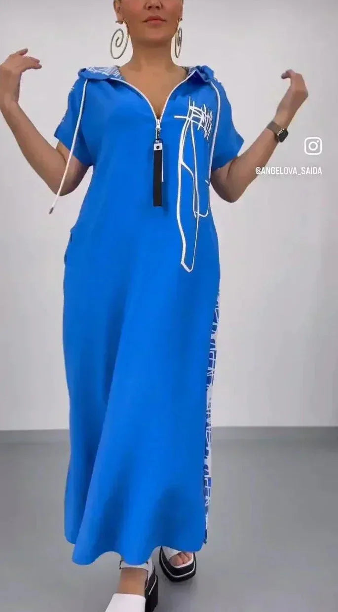 🔥👗Zapinana na zamek sukienka maxi z kapturem