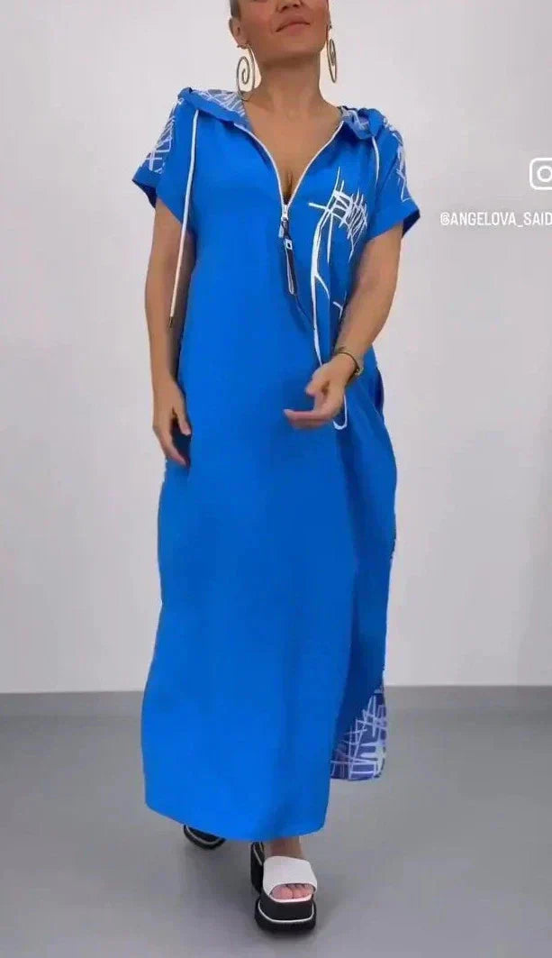 🔥👗Zapinana na zamek sukienka maxi z kapturem