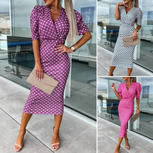 🔥👗Damskie sukienki z krótkim rękawem i dekoltem w serek