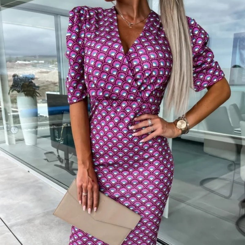 🔥👗Damskie sukienki z krótkim rękawem i dekoltem w serek