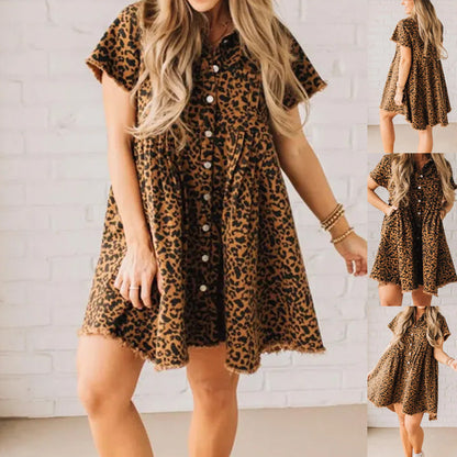🔥👗Sukienka jeansowa Wild Wish z motywem panterki
