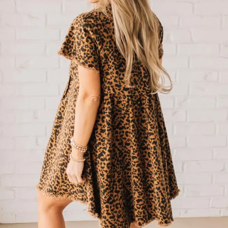 🔥👗Sukienka jeansowa Wild Wish z motywem panterki
