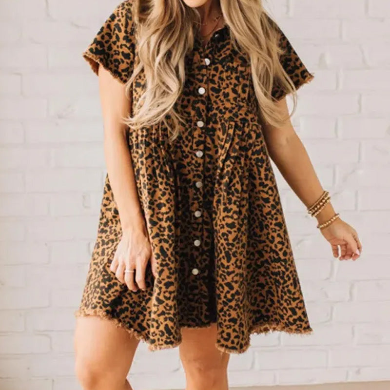🔥👗Sukienka jeansowa Wild Wish z motywem panterki