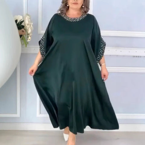 🔥👗Sukienka damska plus size z perłową ozdobą