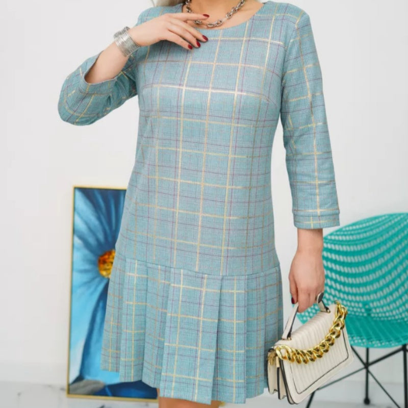 🔥👗Elegancka sukienka z okrągłym plisowanym dekoltem