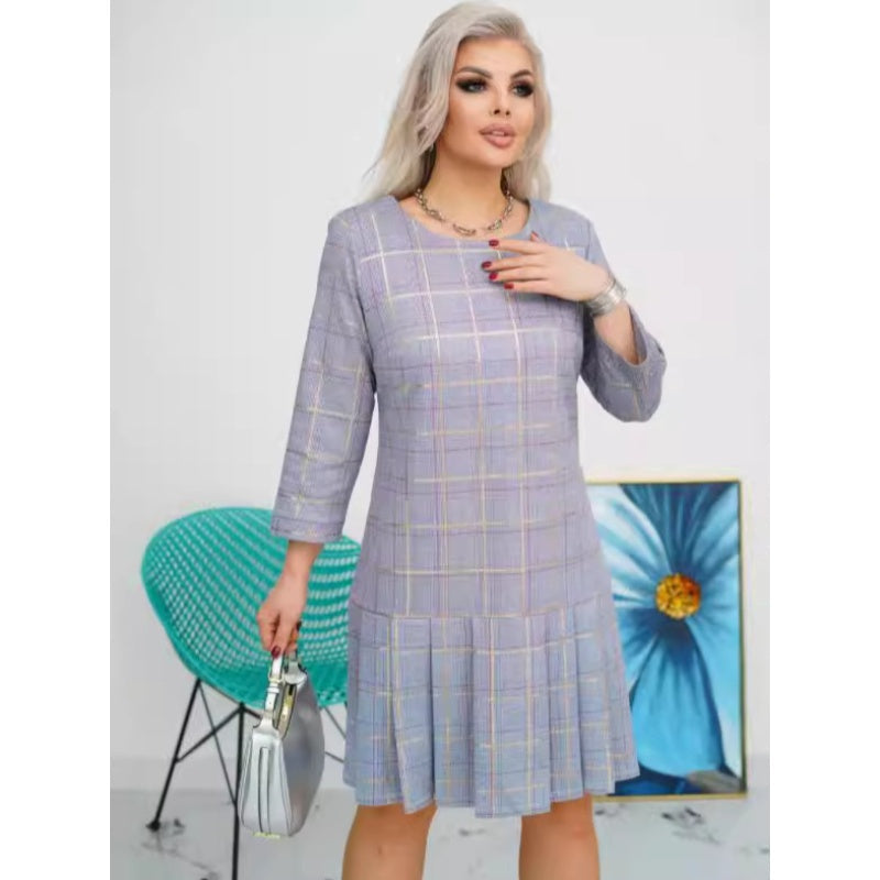🔥👗Elegancka sukienka z okrągłym plisowanym dekoltem