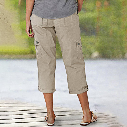 🔥👖Spodnie Cargo Capri z wieloma kieszeniami w jednolitym kolorze