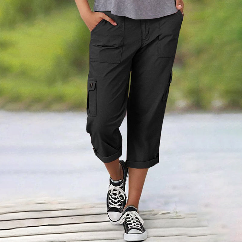 🔥👖Spodnie Cargo Capri z wieloma kieszeniami w jednolitym kolorze