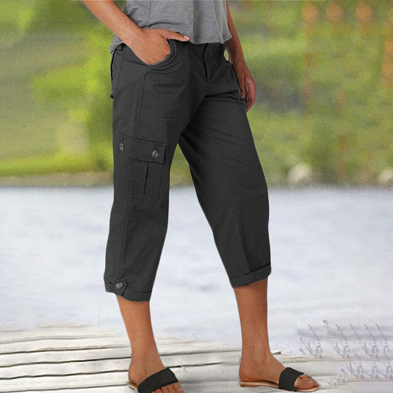 🔥👖Spodnie Cargo Capri z wieloma kieszeniami w jednolitym kolorze