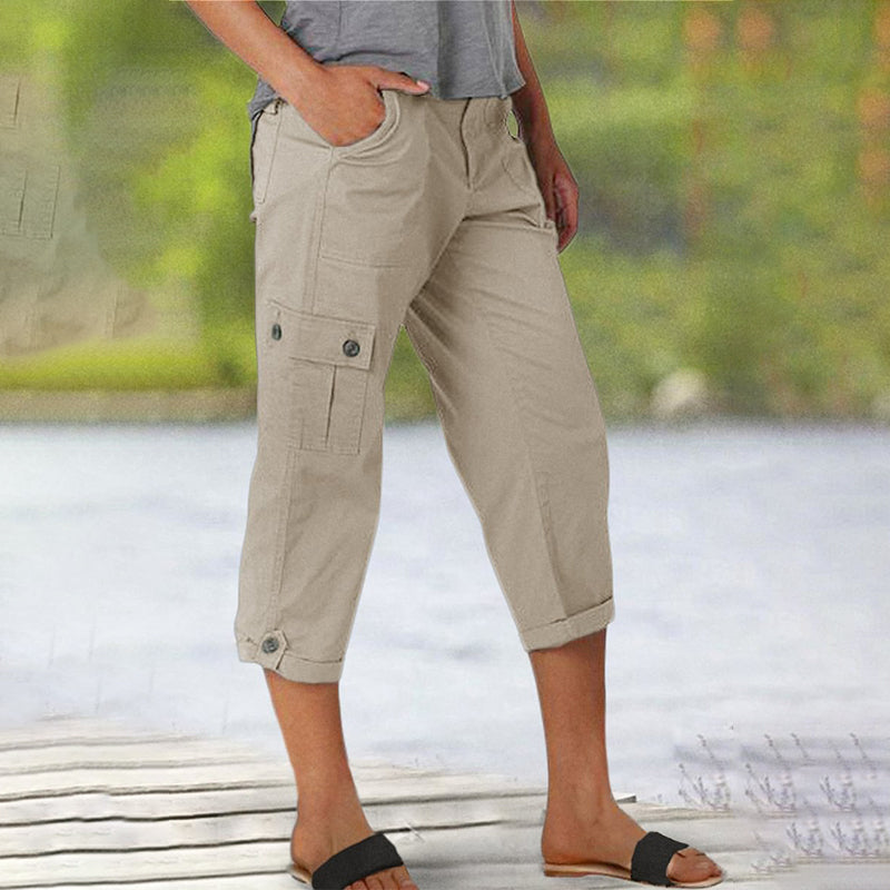 🔥👖Spodnie Cargo Capri z wieloma kieszeniami w jednolitym kolorze