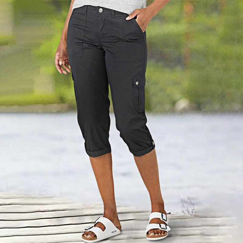 🔥👖Spodnie Cargo Capri z wieloma kieszeniami w jednolitym kolorze