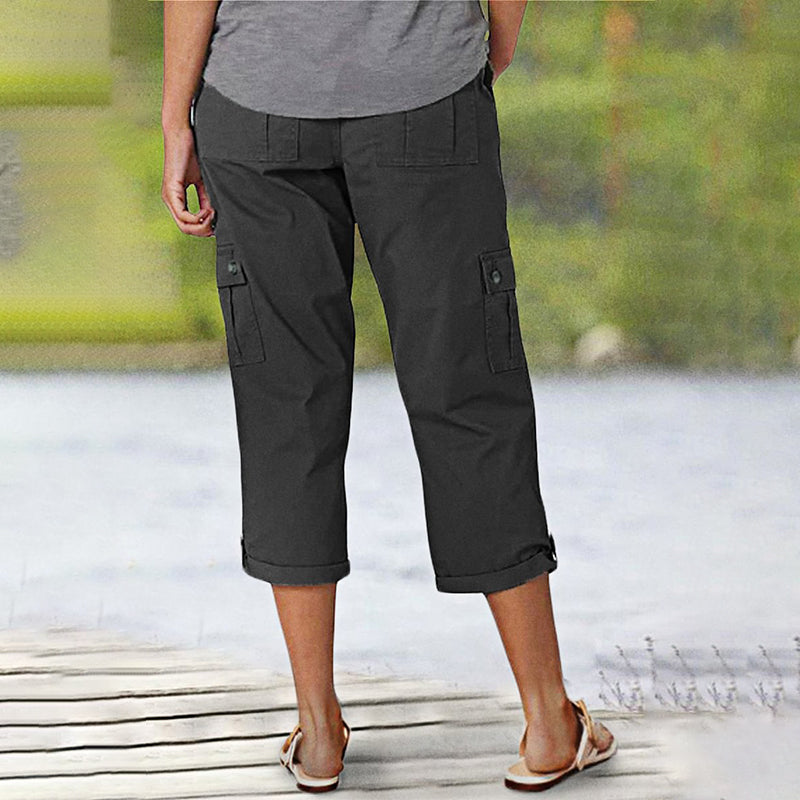 🔥👖Spodnie Cargo Capri z wieloma kieszeniami w jednolitym kolorze