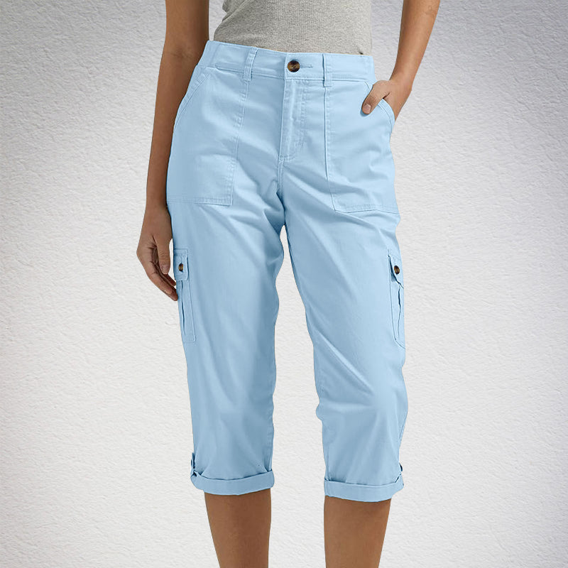 🔥👖Spodnie Cargo Capri z wieloma kieszeniami w jednolitym kolorze