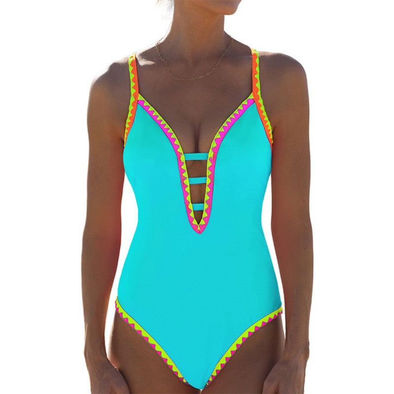 🔥👙 Kolorowy strój kąpielowy jednoczęściowy z paskiem spaghetti