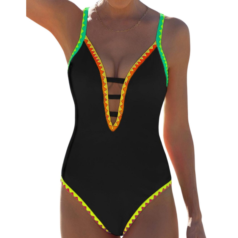 🔥👙 Kolorowy strój kąpielowy jednoczęściowy z paskiem spaghetti