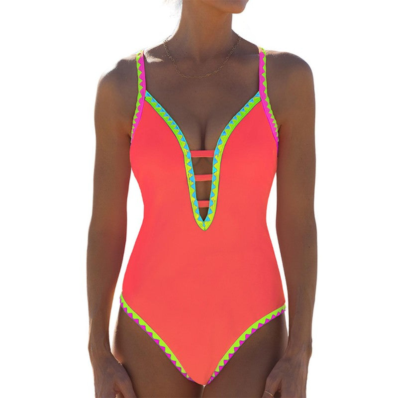 🔥👙 Kolorowy strój kąpielowy jednoczęściowy z paskiem spaghetti